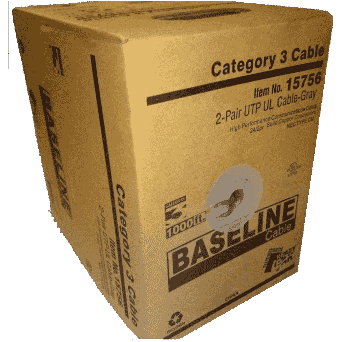 Network Cable, CAT3, 1000FT - Color: GREY 24 Gauge