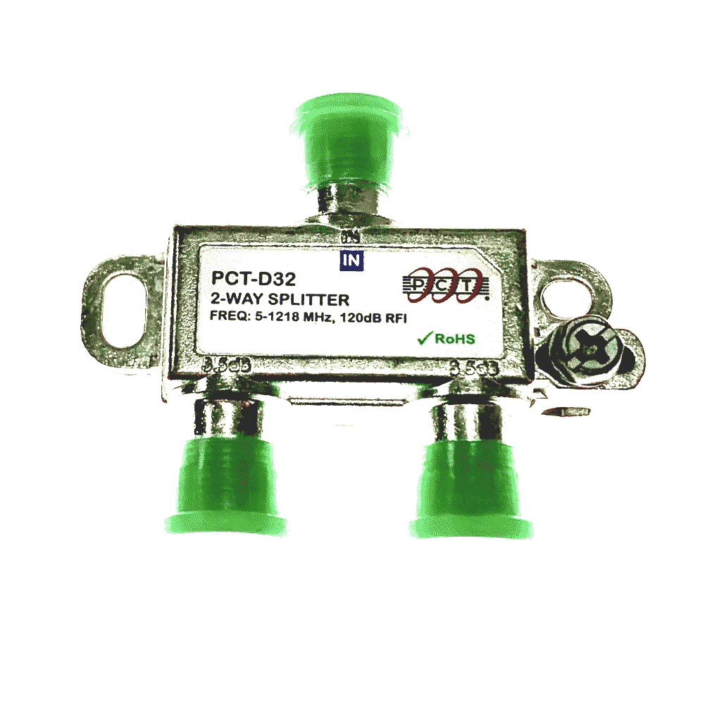 PCT D32 2 Way Coax 1.2k MHz Splitter PCT D32 2 Way Coax 1.2k MHz Splitter